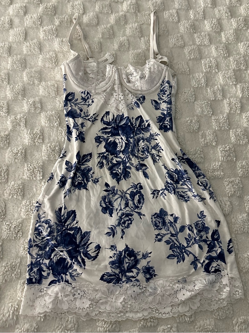 Victoria's Secret White Slip with Blue Floral Lace